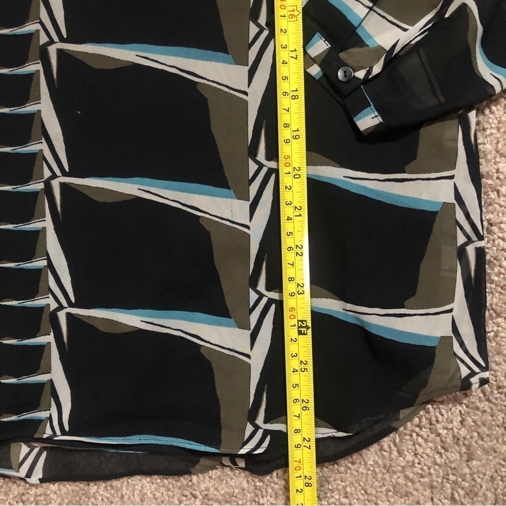 Nic+Zoe Leather Trim Black Green Blue Abstract Geo Print Tunic Top Medium - Picture 7 of 8